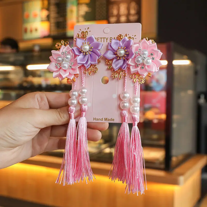 Chinese Japanese Style Pearl Flower Hairpin Vintage Tassel