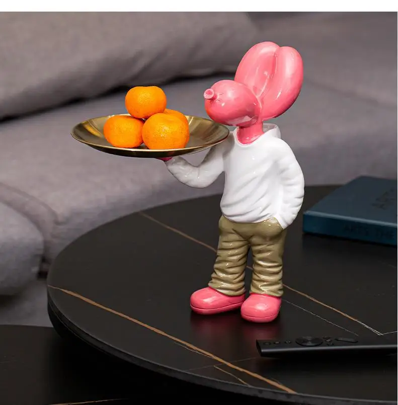 

Creative Balloon Dog Cartoon Animals Statue Sculpture Living Room Storage Tray Resin Decoration Modern Home Decor Accessories