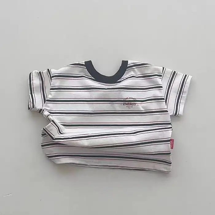2025 Summer New Baby Short Sleeve T Shirts Cotton Infant Girl Casual Tee Simple Versatile Tops Toddler Boy Striped T Shirt