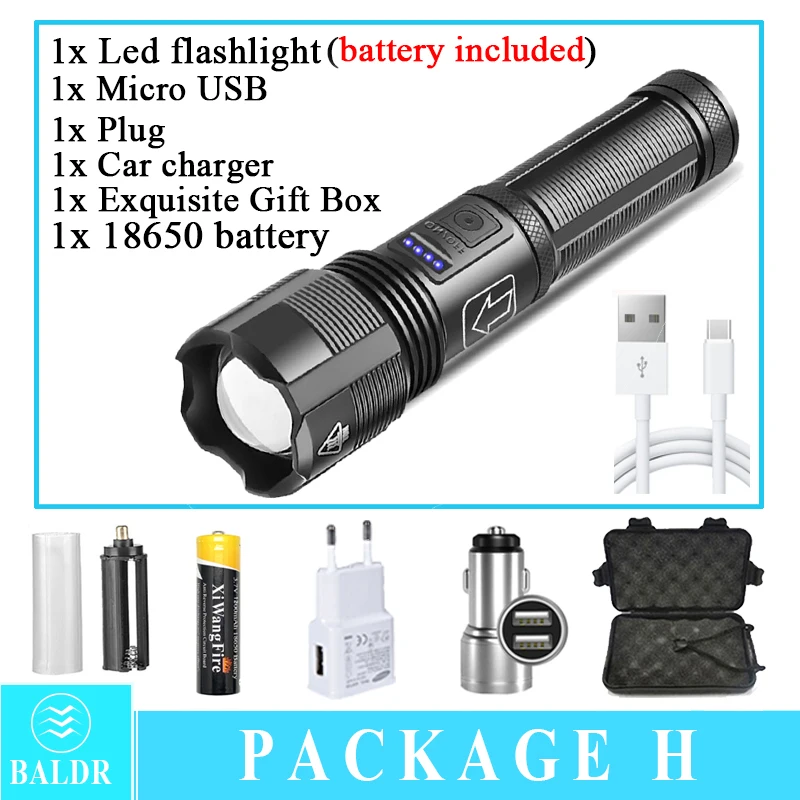 brightest flashlights BALDR Portable Zoom Led Flashlight High Power USB Rechargeable Tactical Flashlight XHP70.2 Hunting Camping Torch 5 Mode Lantern best tactical torch Flashlights