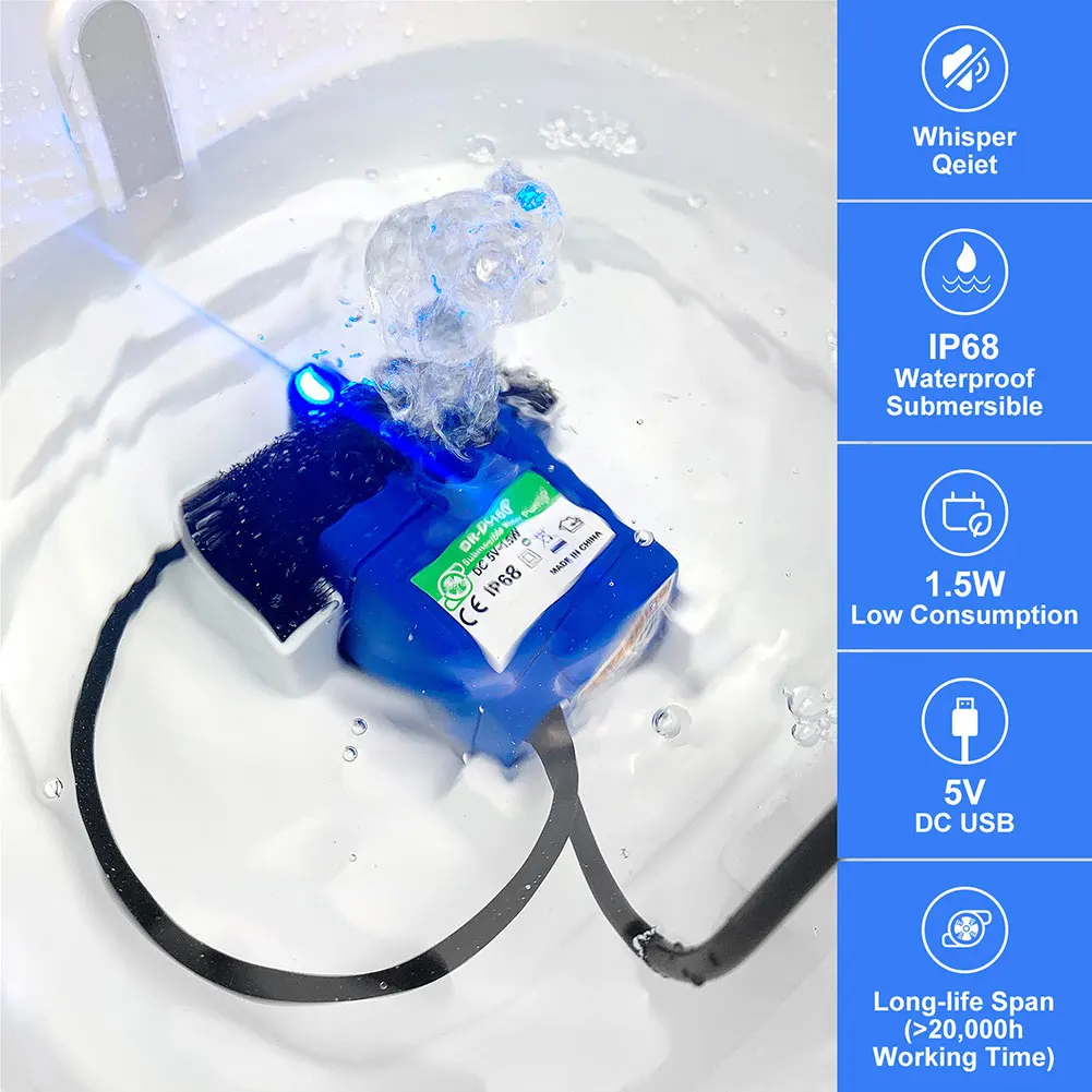 DR-DC 160 Submersible Pump Automatic Power Outage After Water Shortage Pet Water Fountain Pump Accessories