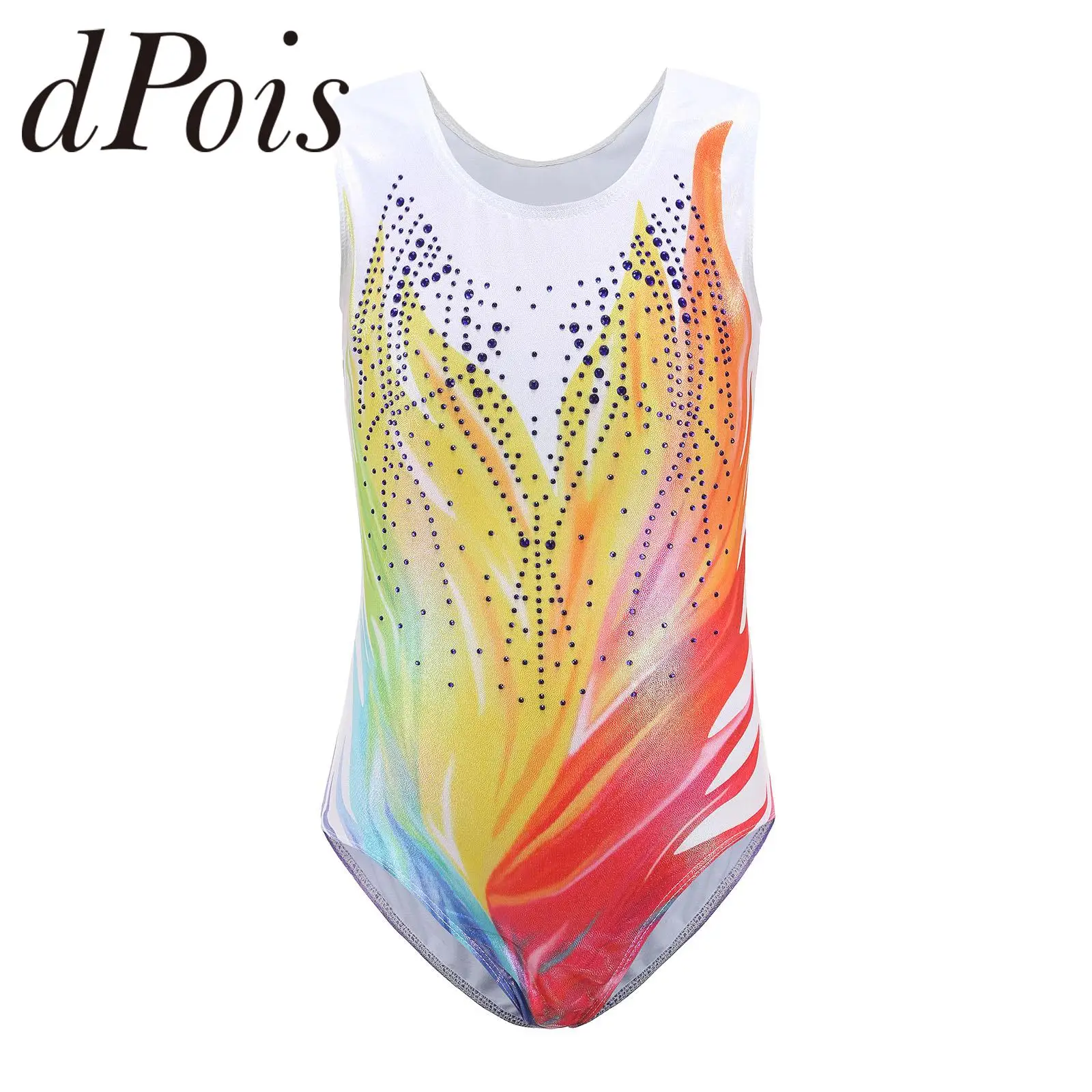 

Kids Girls Sparkling Flame Gymnastics Leotard Sleeveless Metallic Ice Skaitng Athletic Jumpsuit Ballet Dance Bodysuit Costume