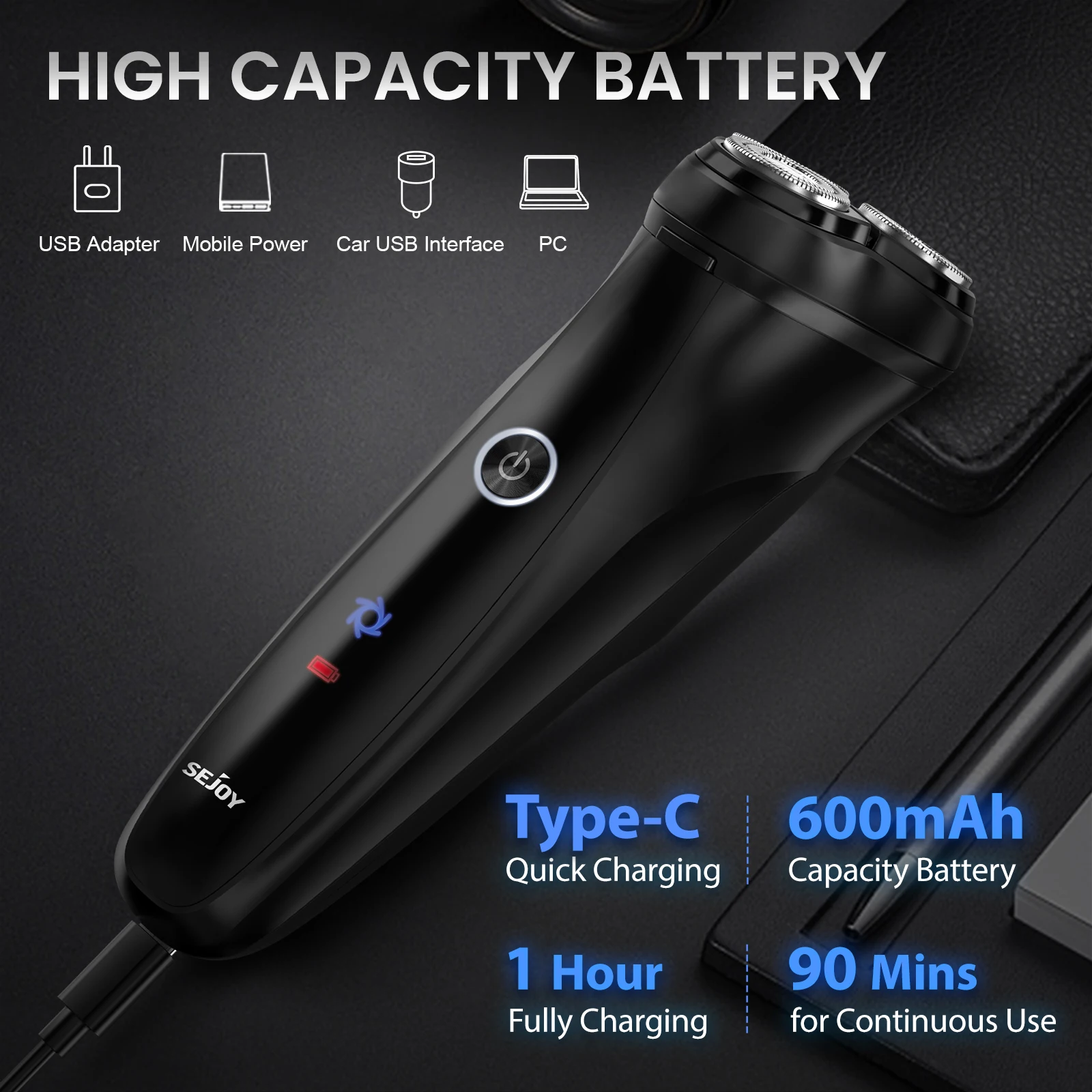 Sejoy Electric Razor Beard Shavers for Men 3D Cordless Rechargeable Triple Blades Shaver Electric Shaver for Men 3
