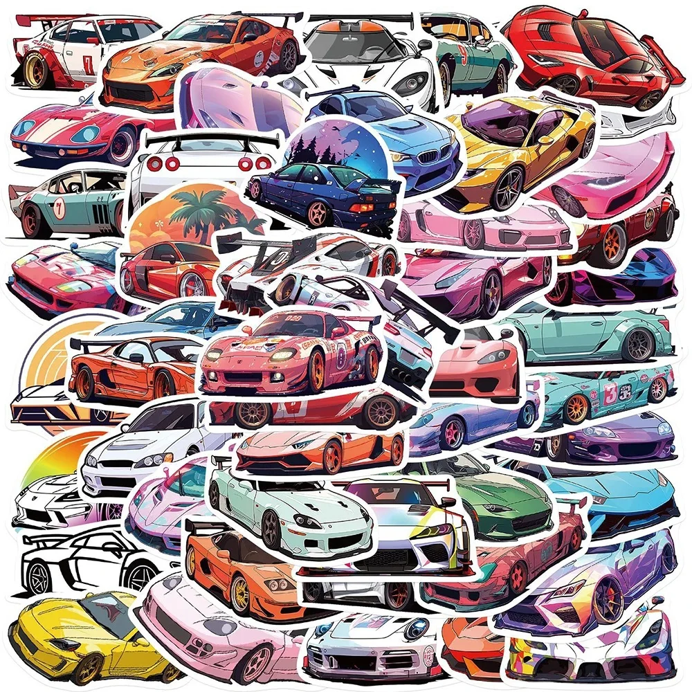 50PCS Retrofit JDM Sports Car Cartoon Stickers DIY Suitcase Skateboard Phone Luggage Graffiti Decals Cool Sticker for Kid 50pcs rugby sports sticker football theme party children diy toys laptop luggage phone decal graffiti stickers f5