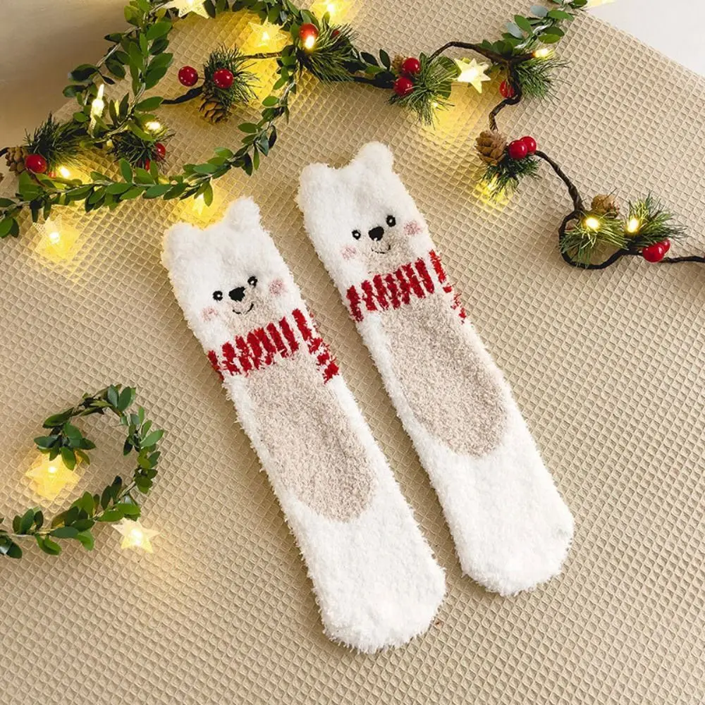 Santa Claus Coral Velvet Socks Snowman Elk Thickened Christmas Socks Soft Comfortable Middle Tube Socks Christmas Gifts