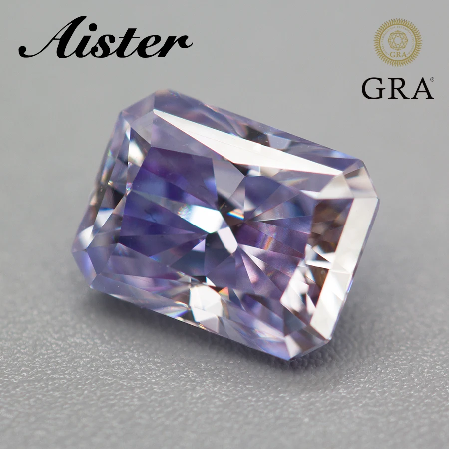 

New Purple Moissanite Stone Radiant Cut VVS1 Lab Diamond Gemstone Passed Diamond Test with GRA Report