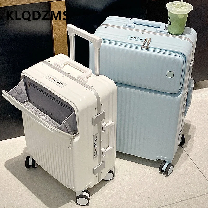 

KLQDZMS PC Luggage Front Opening Laptop Boarding Case 20"22"24"26 Inch USB Charging Aluminum Frame Trolley Case Cabin Suitcase