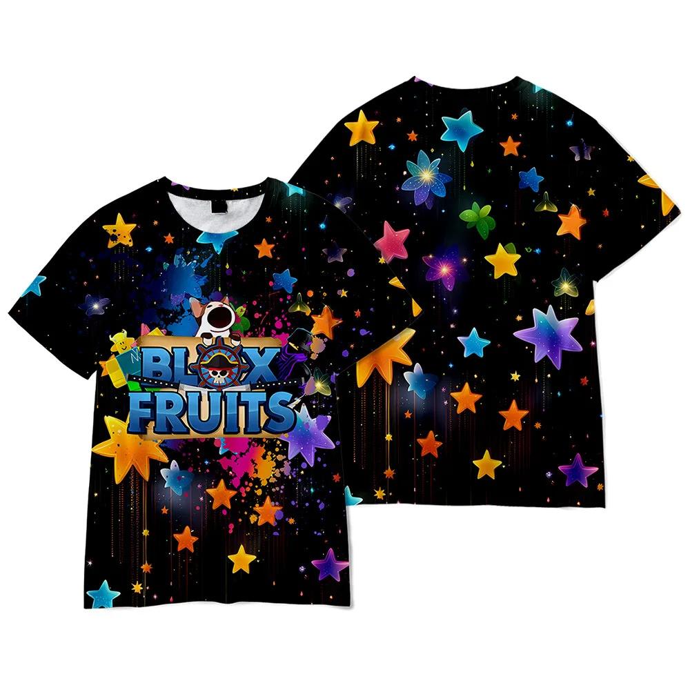 New Summer 3D ROBLOX Game Blox Fruits Fashionable Comfortable Simple Casual Sports Short-sleeved T-shirt Children's Clothing 2
