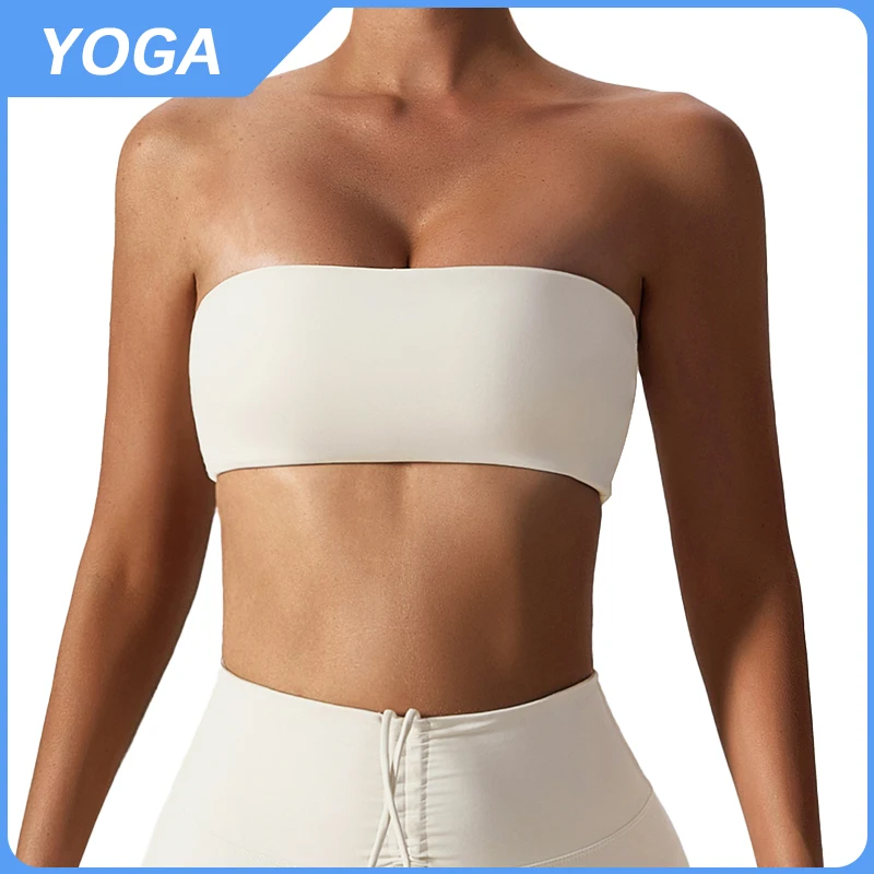 

Four Seasons Wearable Underwear Tight Yoga Bra Strapless Sports Bra Anti Glare Bra With Casual Bottom Fitness Top