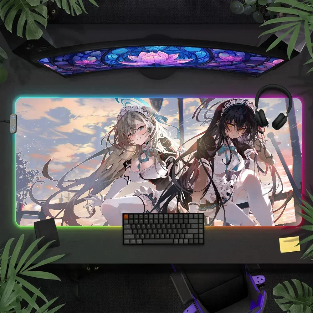 Blue Archive Kakudate Karin LED Light RGB Keyboard Cover Desk-mat Colorful Surface Multi-size World PC Gamer Luminous Mouse Pad 6