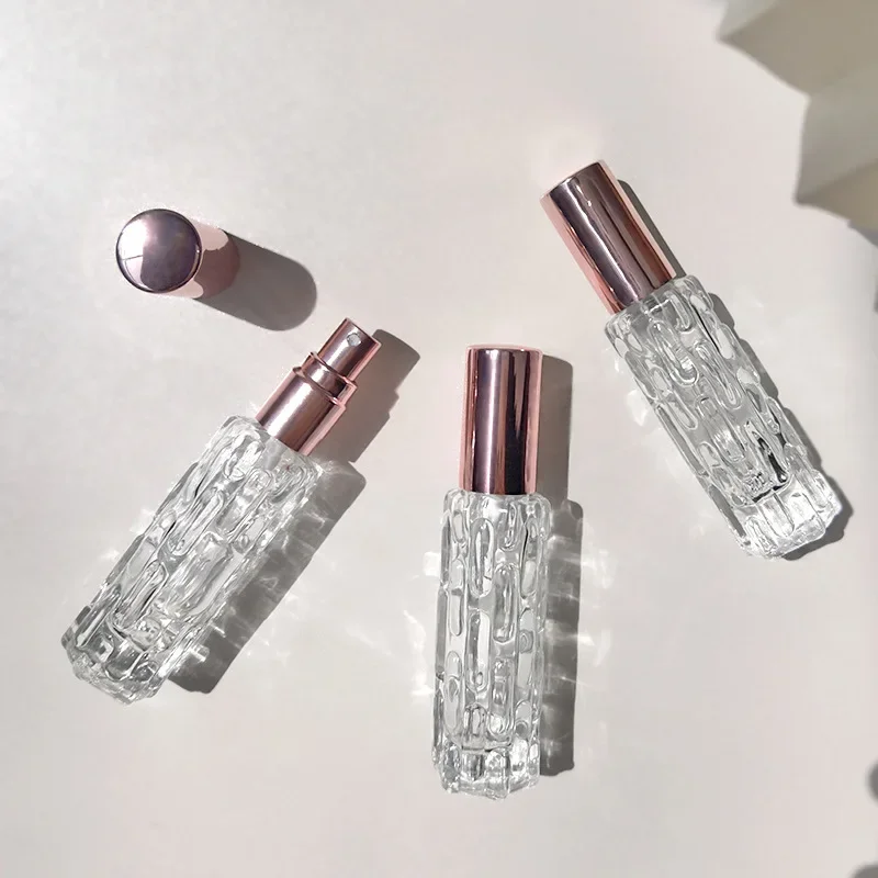 로즈 골드 유리 휴대용 리필 가능한 향수병, 화장품 용기, 빈 스프레이 무화기, 여행용 소형 샘플 서브 병, 10ml