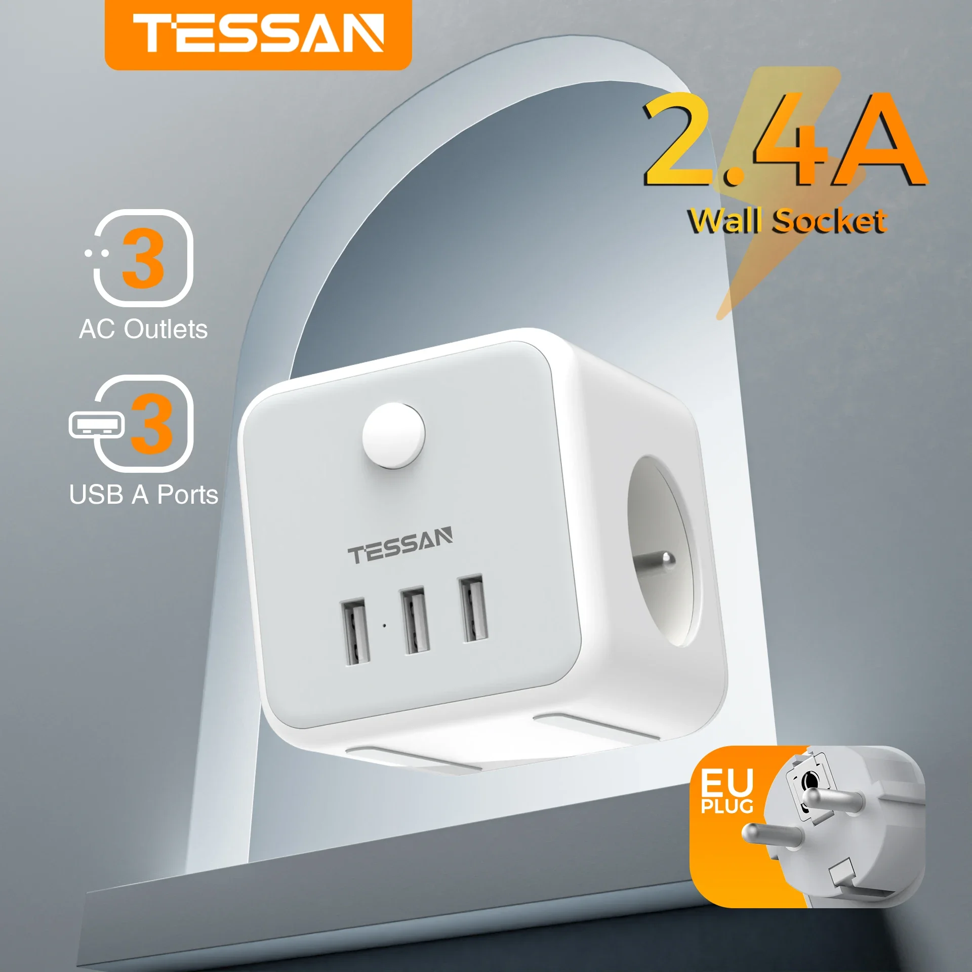 TESSAN Multi USB Socket Extender 3 French Outlets 3 USB Ports Electrical Wall Socket Adapter For Home plug adapter,electrical socket,power socket,power plug adapter,wall socket extender