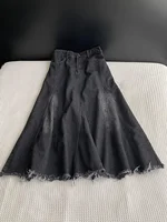 High Waist A-Line Denim Skirt for plus Size Women Korean Sle Commute Pear ape Body Design Sense Tassel Mid-Length Skirt - Image 3