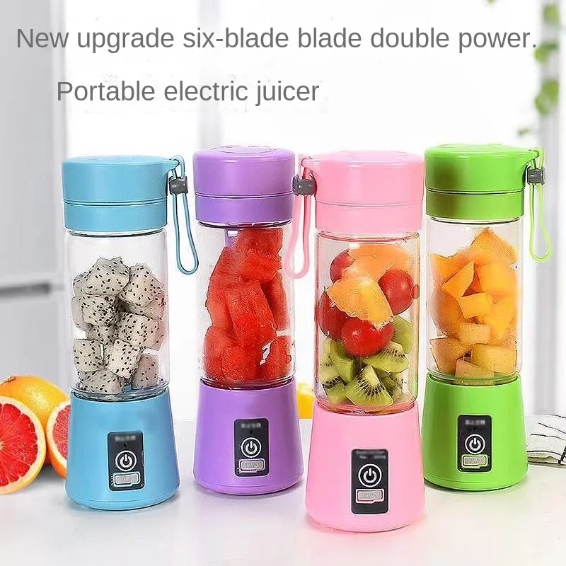 Portable blender Personal 6 Blades Juicer Cup Household Fruit Mixer,With  Magnetic Secure Switch, USB Charger Cable 380ML (Blue)