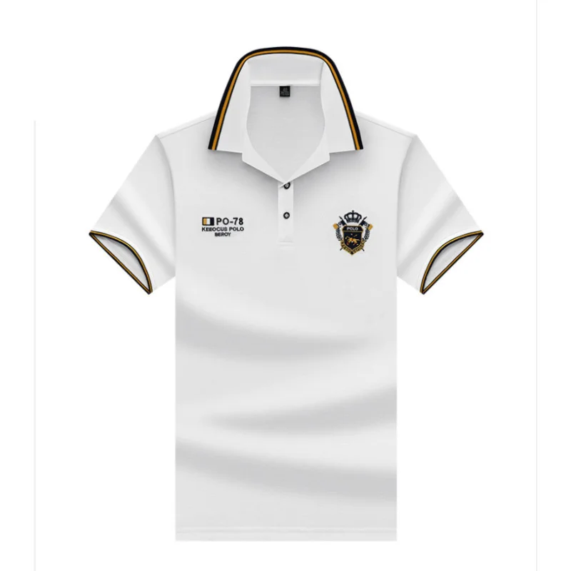 Sommer-Halbarm-Poloshirt für Herren, vielseitig, einfarbig, bestickt, mit Perlen-Baumwolle, modisches, lässiges Top-T-Shirt_voghion.com