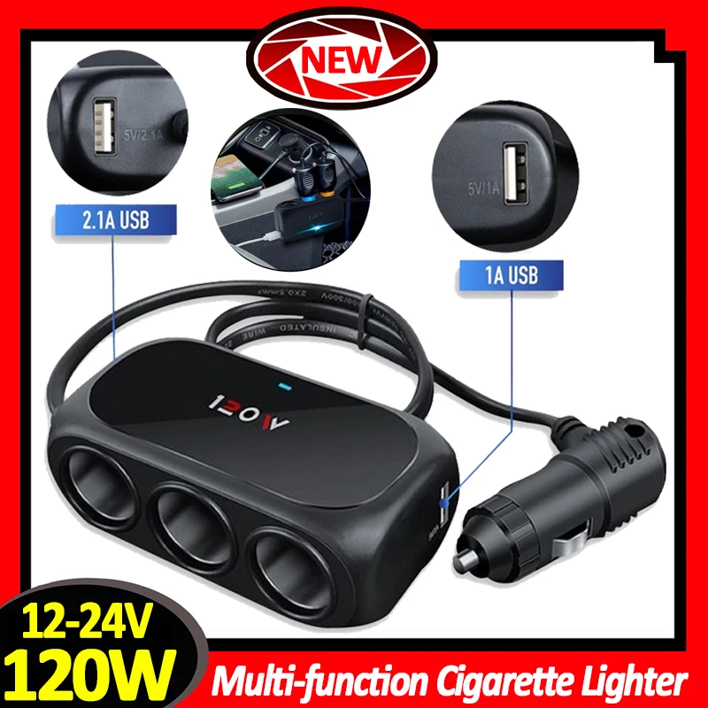 Adattatore Accendisigari 5 In 1 Da 120W – 3 Prese 12V + USB-C PD E USB-A QC, Per Auto E Camper (12V/24V)