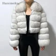 

Winter Woman's Fashion Short Style Slim Fit Zipper Real Fox Fur Bomber Jacket
