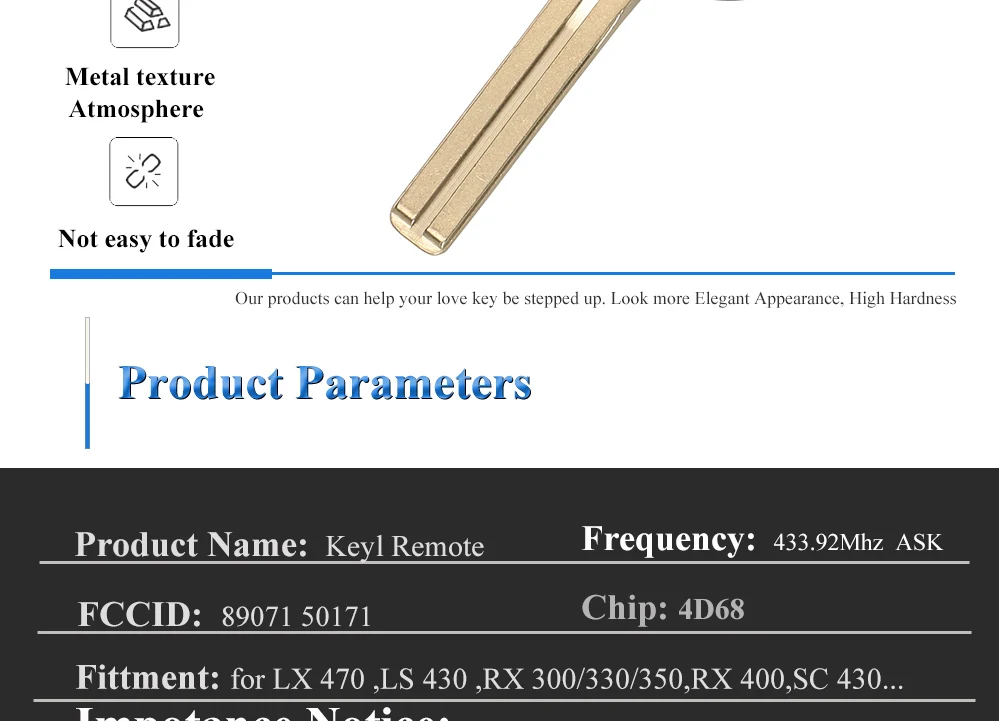Keyforkess per Lexus Fob P/N: 50171 ASK 433MHz 4D68 Chip telecomando testa chiave auto 3 pulsanti TOY48 sostituzione lama non tagliata - S1548ebb9c3604ef0ab7d6735cd5a1884a