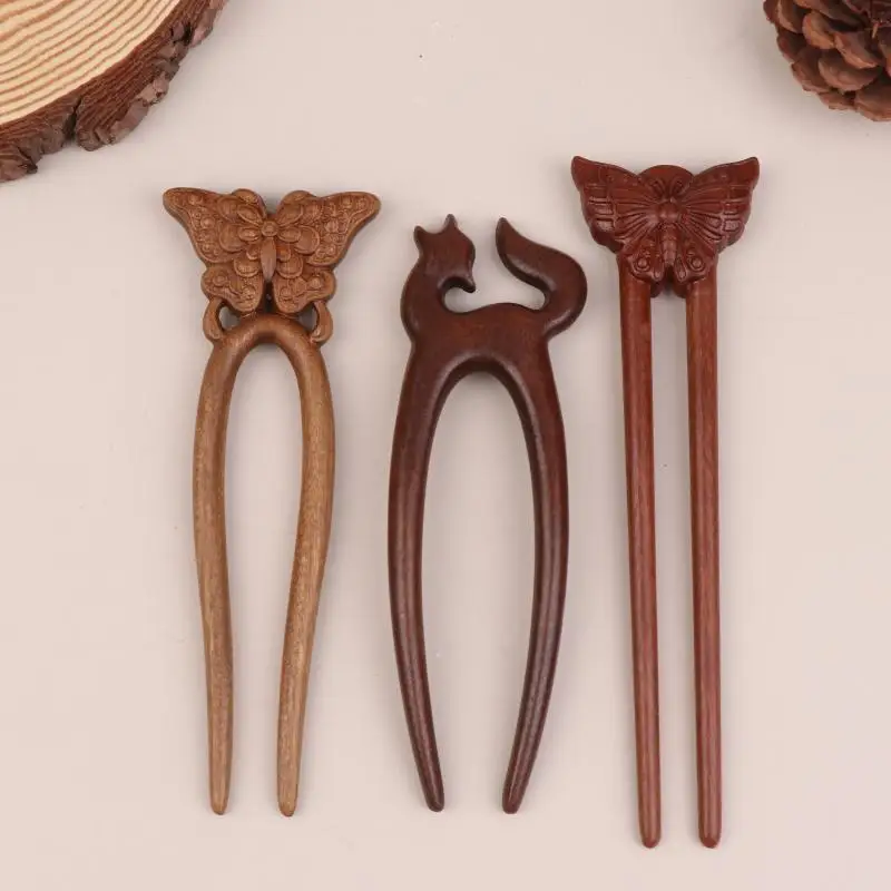 Haarstab aus Holz, U-förmige Haargabel, Katze, Schmetterling, chinesischer Stil, modische Haarnadel, Kopfbedeckung, Haarschmuck für Mädchen,〔CC55〕 – Detail 10