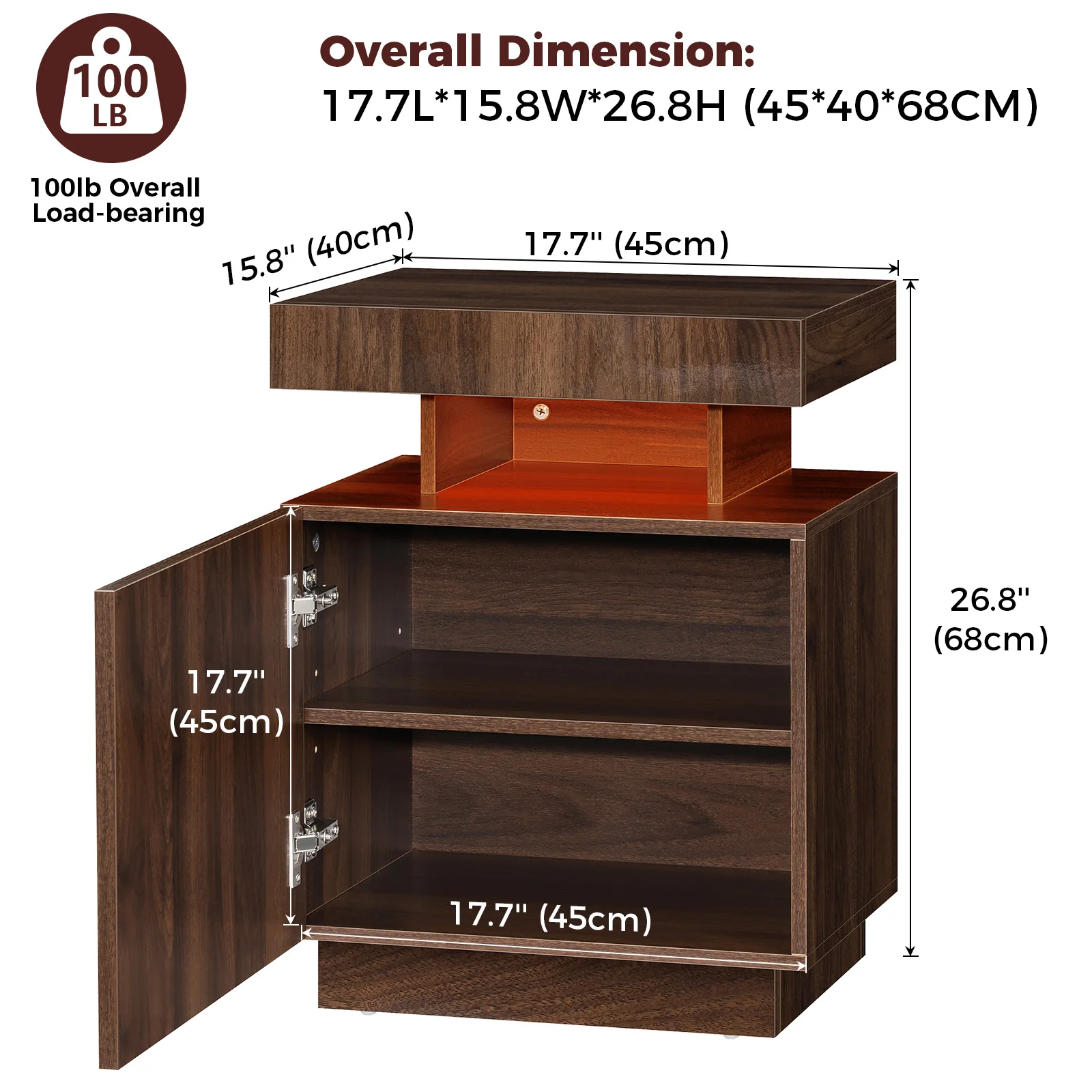 Nightstand with Led Lights Modern Night Stand Led Bedside Table for Bedroom Storage with Removable Shelf 5