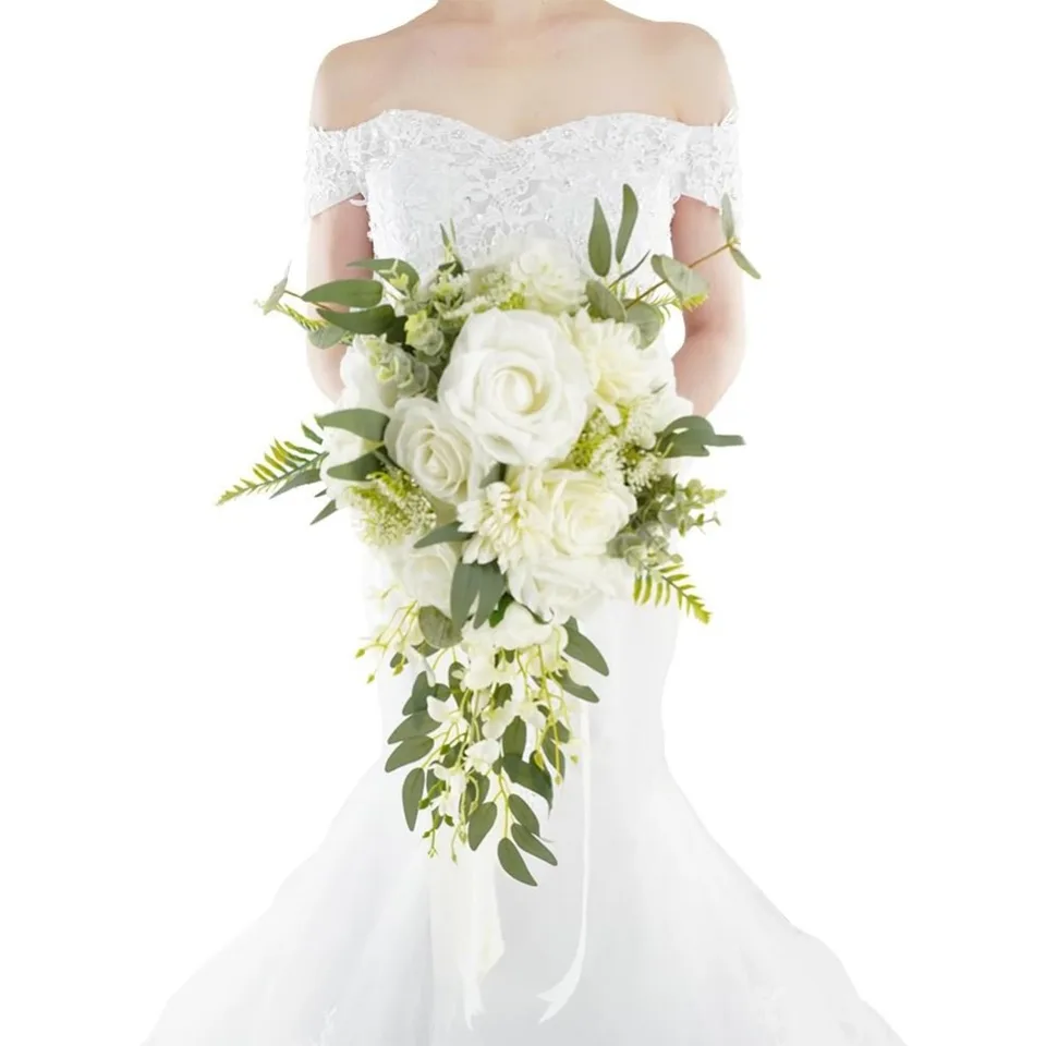 Royal Blue Ivory Cascading Bridal Bouquet
