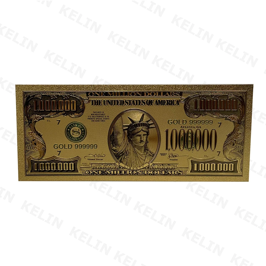 American Bill Dollar 24k Gold Note Fake Money 1 Million For Collection Statue of Liberty Souvenir Ticket Cards