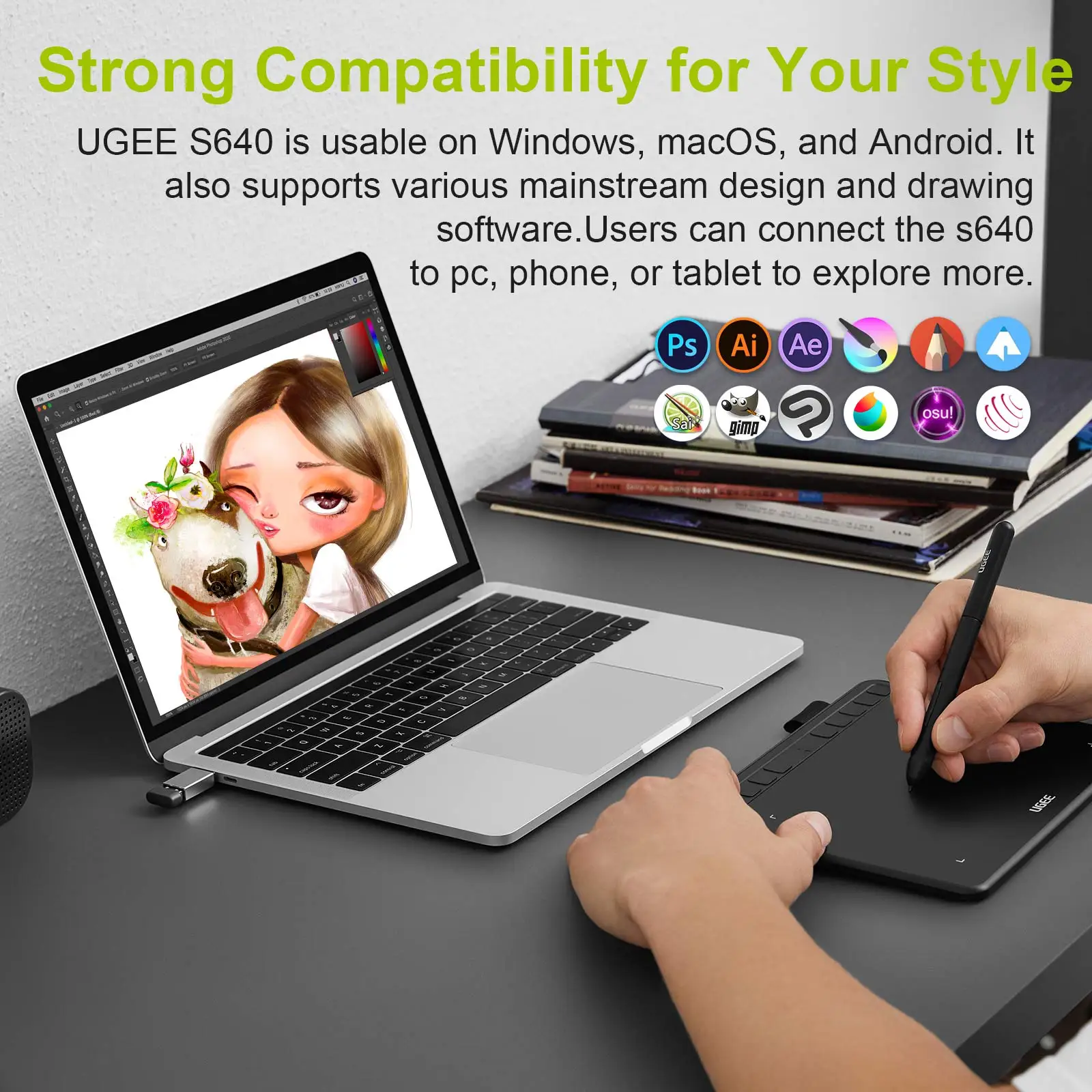 Ugee S640 6 inch Graphics Tablet Digital Drawing Tablet Pen Tablet 10 Express Keys Support Tilt Android Mac Windows - Image 5