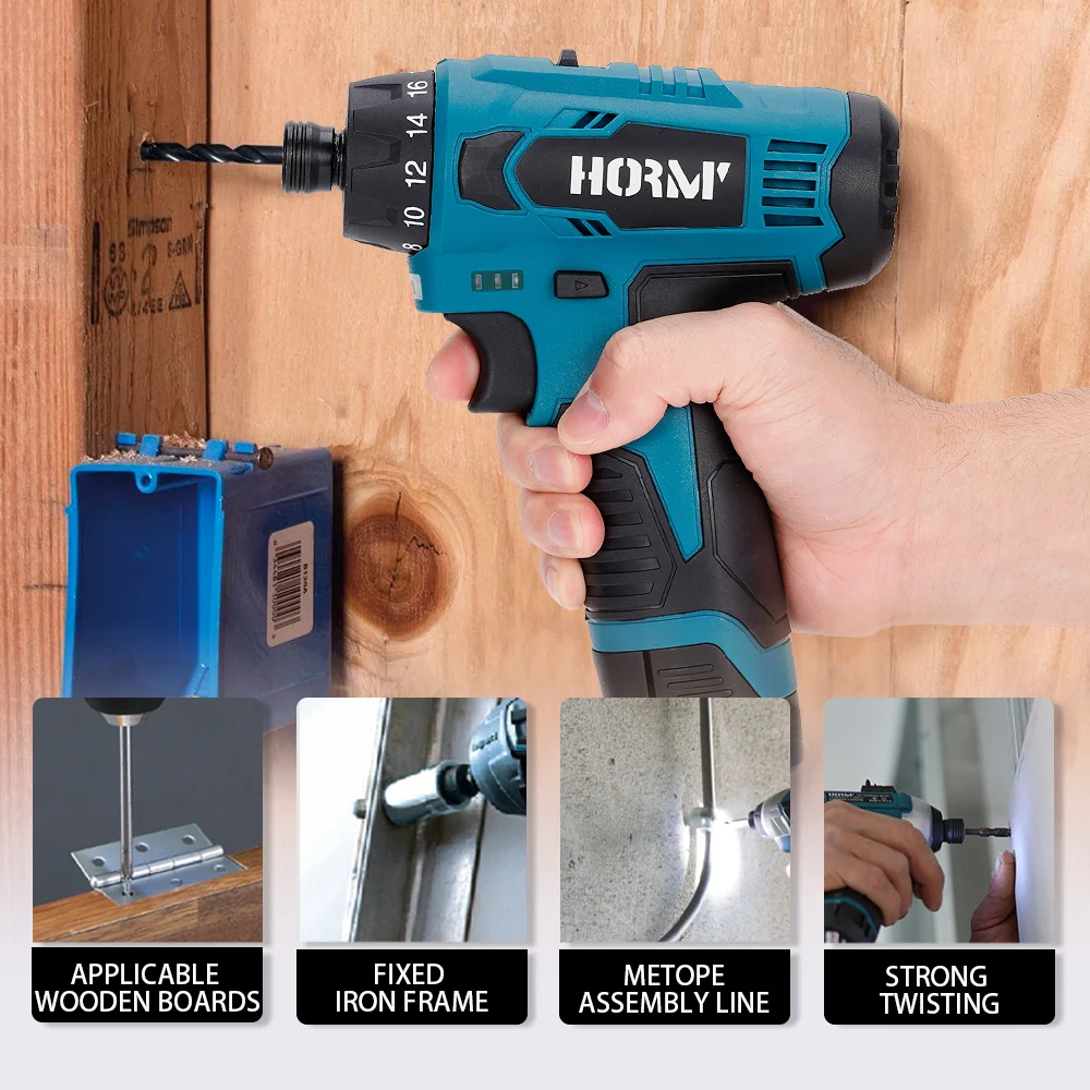 Hormy Electric Screwdriver Cordless Impact Drill Hammer 2-Speed