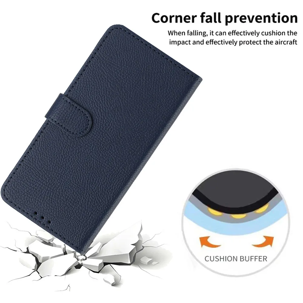 Litchi Leather Flip Wallet Case with Back Cover