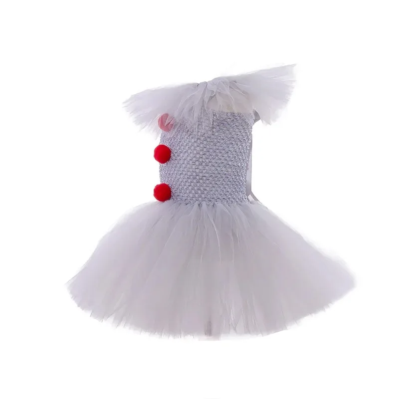 Halloween Girls Pennywise Tutu Dress Kids Cosplay Scary Gray Clown Costume Girl Carnival Party Dress Up Clothing