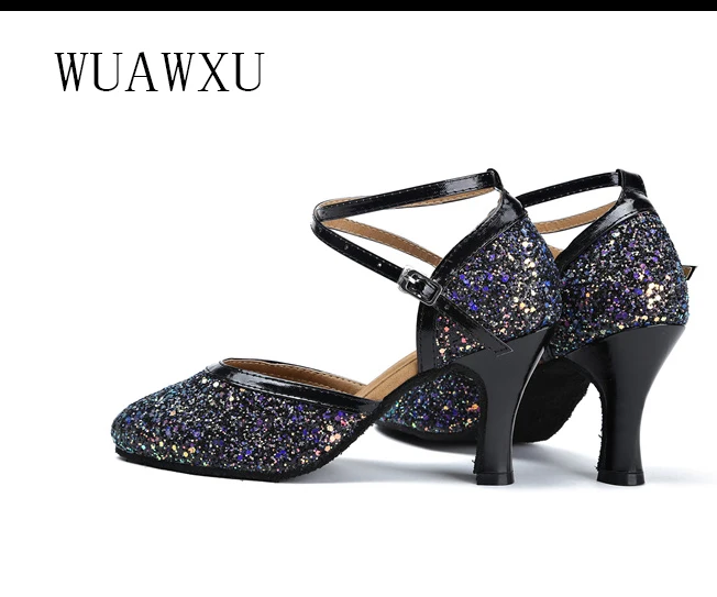 NATASHA2023 Dance Shoes Women's Soft Sole Sequins National Standard Social Dance Shoes Adult Medium Heel High Heel Indoor Latin