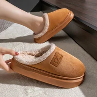 2024 Warm Cosy Non-slip Plush Slippers for Women New Closed-toe Thick Sole Slides Ladies Faux Suede Home Cotton Shoes Female 1