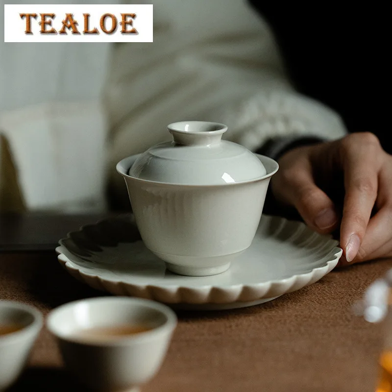 110ml High-end Grass Wood Ash Ceramic Gaiwan Japanese Anti Scalding Tea Tureen Tea Brewing Cover Bowl for Supplies Craft