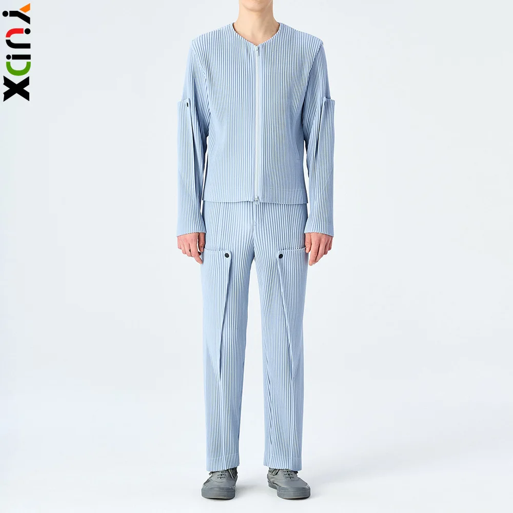 

Брюки YUDX Miyake мужские однотонные, плиссированные Прямые повседневные спортивные штаны со средней посадкой, без секса, эластичные, со складками, на осень