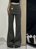 Y2k – faux jean deux pièces surdimensionné pour femme, style rétro américain, Vintage, taille haute, droite, Mini jupe à cloche, pantalon en Denim à jambes larges 6