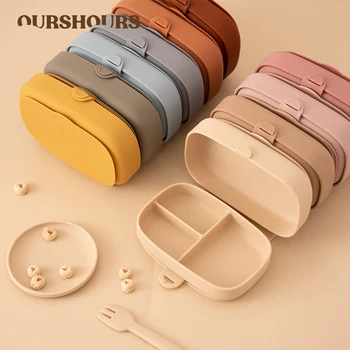 Folding Baby Silicone Food Container Leak-Proof Toddler Portable Lunch Box with Lid Bento Box Kid Safe Dining Tableware BPA Free