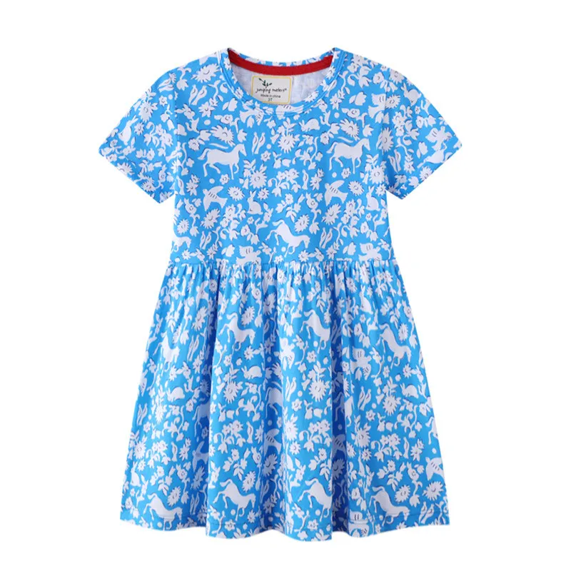 Jumping Meters Summer Princess Short Sleeve Applique Girls Cotton Dresses for Baby Stripe Costume Kids Dress girls dress princess costume