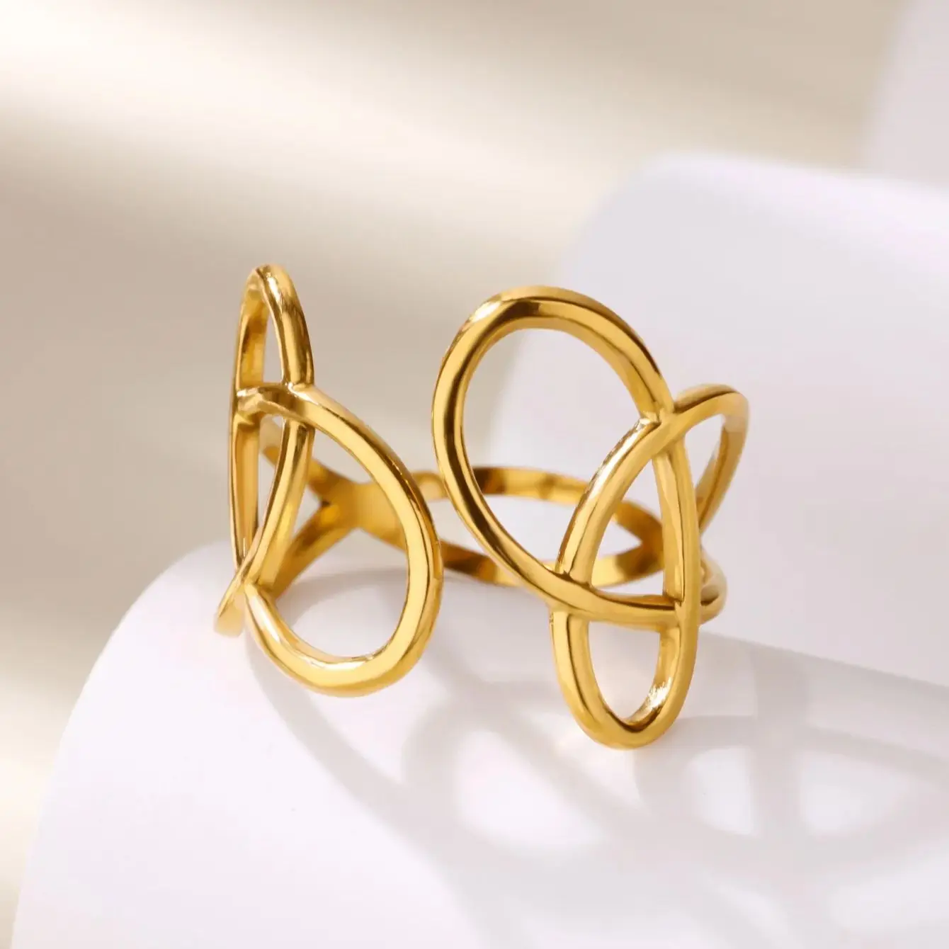 Stainless Steel Geometric Hollow Rings For Women Gold Color
