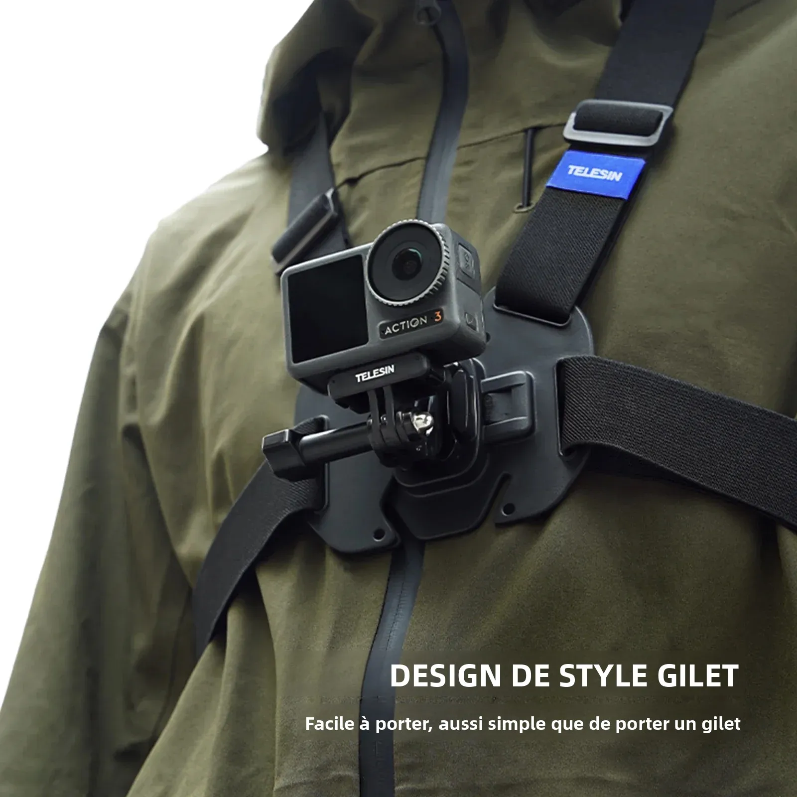 Support universel pour GoPro avec clip téléphone et adaptateur action, vue éclatée des composants