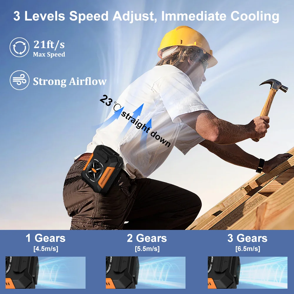 Waist Fan Portable Outdoor Hanging Neck Fan Mini Waist Neck Fan Air Clip Shirt Fan Personal USB Belt Cooling Fan 5000Mah 3 Gear 3