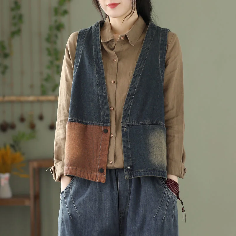 2023 Spring New Retro Art Denim Vest for Women High Grade Loose Relaxed Light and Thin Vest Girl