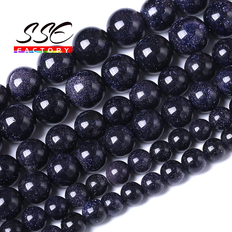 A + Starry Blue Sandstone Beads For Jewelry Making Natural Stone Round Loose Beads Bracciali Fai Da Te Collane 4 6 8 10 12Mm 15 "Pollici