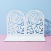 2Pcs White Metal Rose Hollow Carving Book Ends - Decorative Book Holders for Home Office Library，Book Supports for Organizing 1