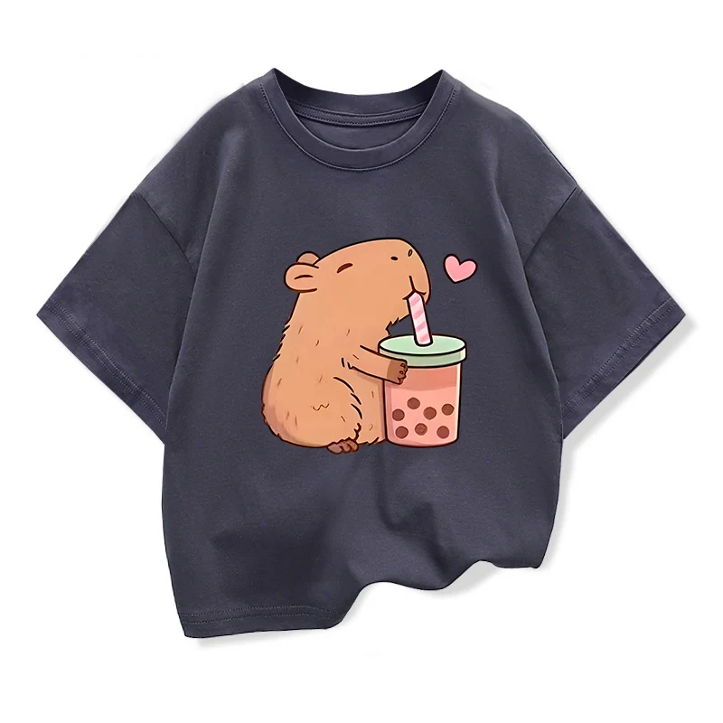 Capybara Kids Clothing Tees Summer Printed Cartoon Fashion Short Sleeve Girls T-shirt Popular Design Children's T Shirts O-neck 6