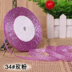 Multicolor Silk Satin Organza Glitter Ribbon for Elegant Decorations - 25 Yards (Rose pink)