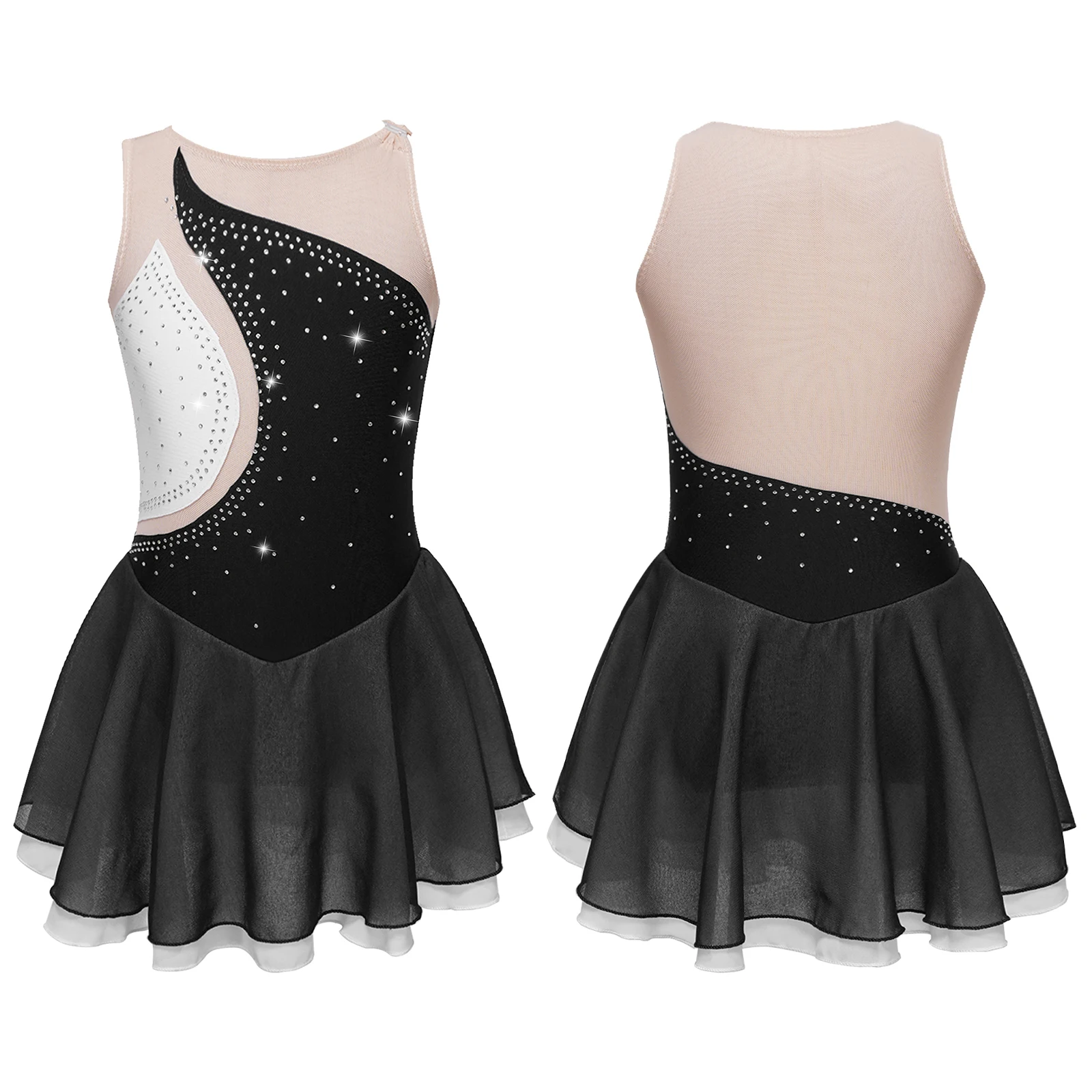 thumbnail image 1 of Traje de patinaje sobre hielo para niñas con brillantes diamantes de imitación, maillot de ballet, vestido de baile lírico con dobladillo irregular, vestido de tutú y leotardo, 1 of 5