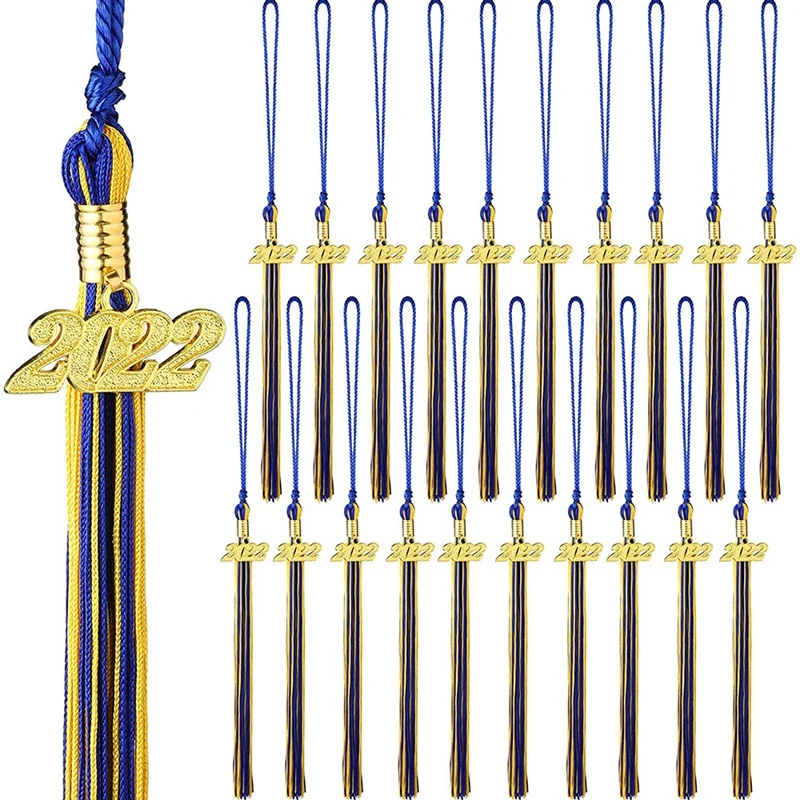 

Шапка с кисточкой на выпускной, 20 шт., с подвесками 2022 года, шапка с кисточкой на выпускной, для украшения, кисточка (синее золото)