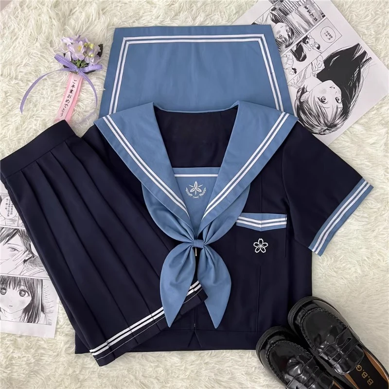 New Japanese Lolita Sailor Suits JK Uniform Preppy Style Sweet Sets Long And Short-Sleeved Top Skirt Spring Summer Clothes Girls