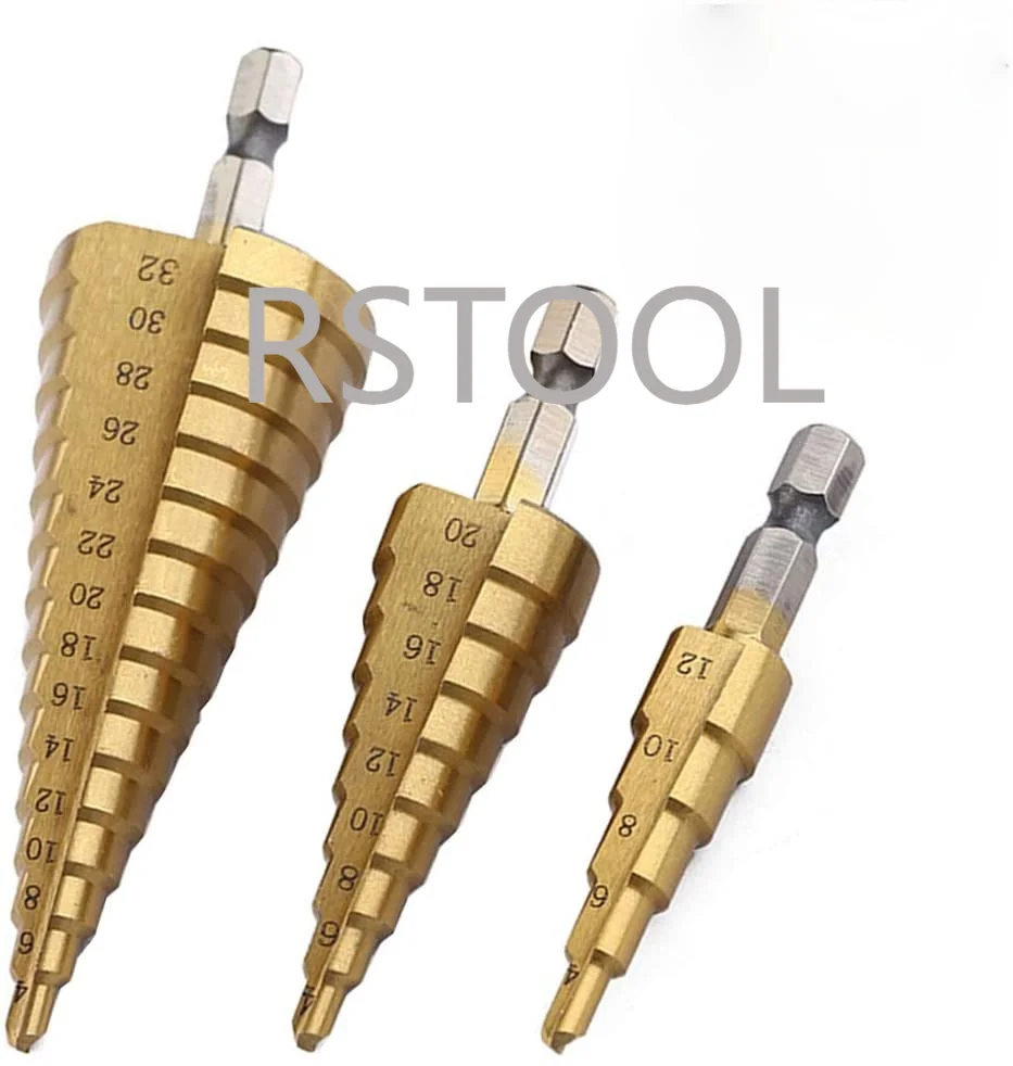 3pcs HSS Titanium Drill Bit 4-12 4-20 4-32 Drilling Power Tools Metal High Speed Steel Wood Hole Cutter Cone Drill 3pcs hex shank cone drill countersink drill bit set woodworking hss titanium stepp drill wood tools hexagonal hex can hand drill