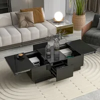 Modern Extendable Coffee Table - Rectangle Cocktail Table with Hidden Storage - Black 1